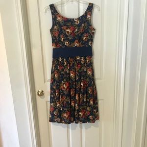 Lana Navy Floral Retro 1950s Party Dress